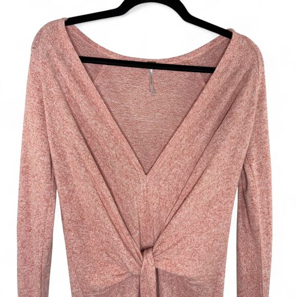 Free People Pink Knit Tie Front Sweater Dress - Size S Minimalist Indie Fall - Picture 4 of 12